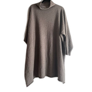 Eskandar Grey-Brown-Moss Roll Neck Long Cashmere Sweater in Basketweave Size OS